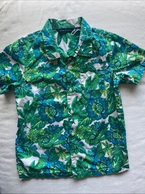 NWOT Janie and Jack Boys size 6 Blue & Green Tropical Short-Sleeve Button Shirt